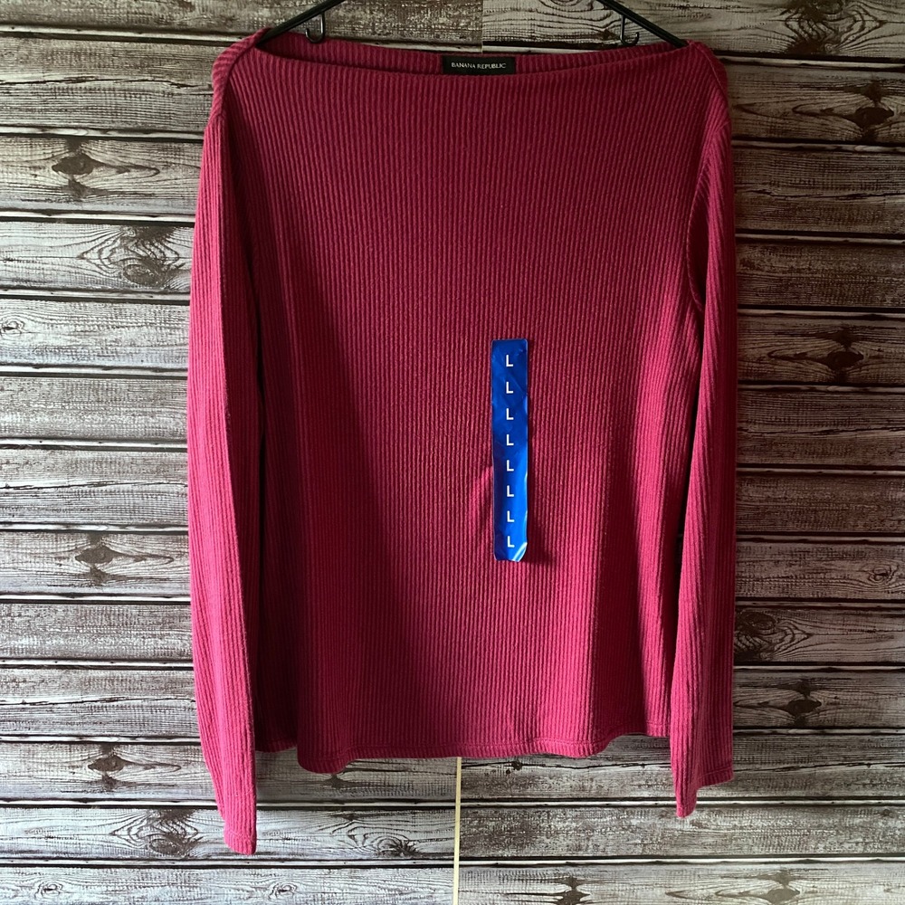 Banana Republic Women's Long-Sleeved Top Size L Berry Ribbed NWT